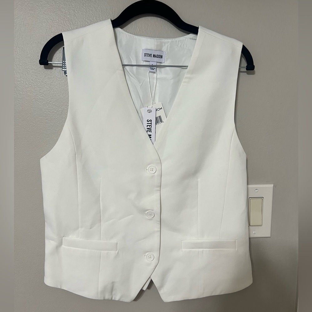 Steve Madden Selene Ivory Tailored Vest NWT Sz Large Structured Minimalist Chic - Picture 2 of 8